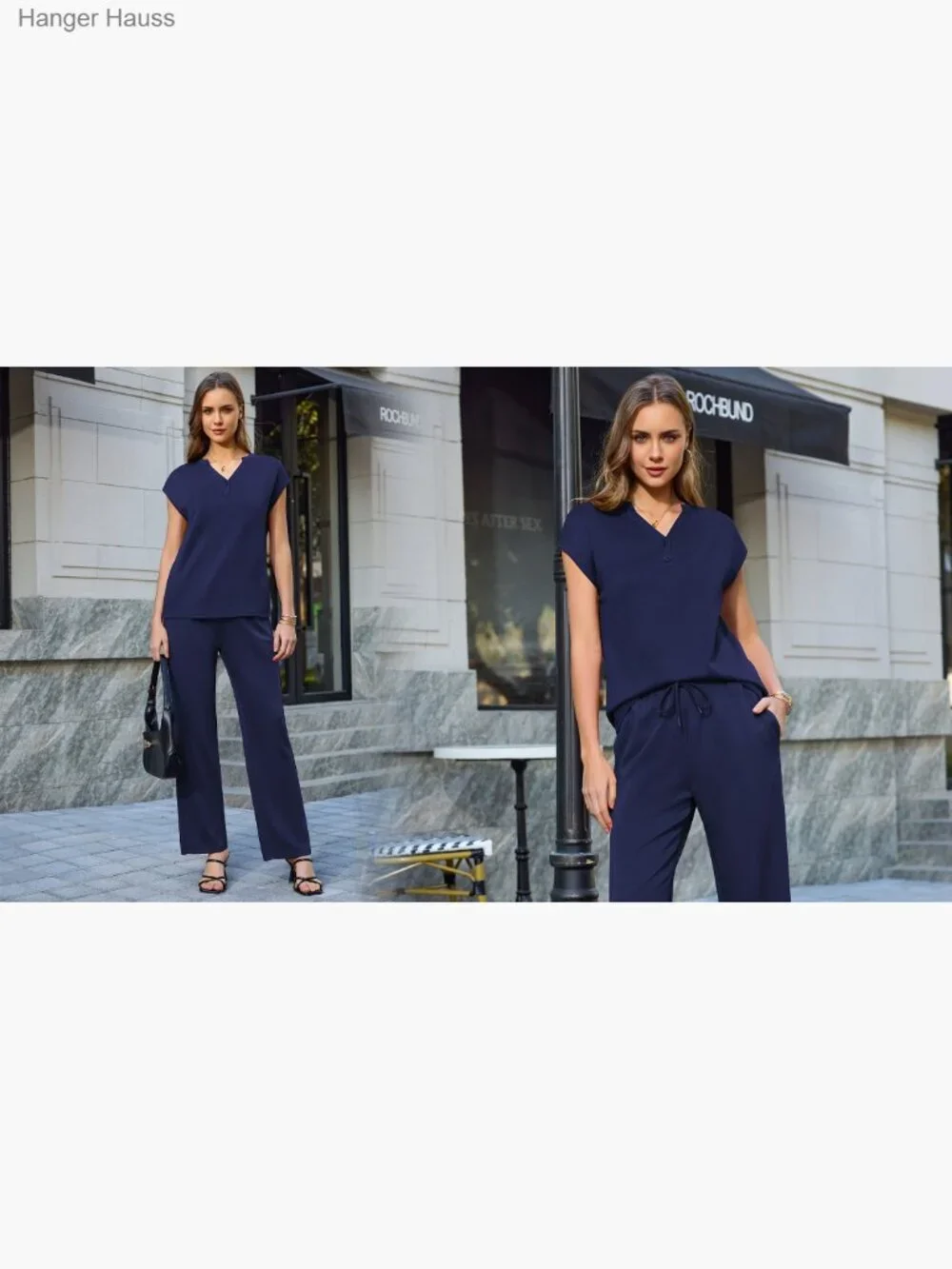Women's Two Piece Lounge Set Cap Sleeve V-Neck Tracksuit Vacation Outfit - Picture 7 of 7